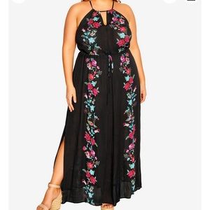 Border Folklore Halter Maxi Dress